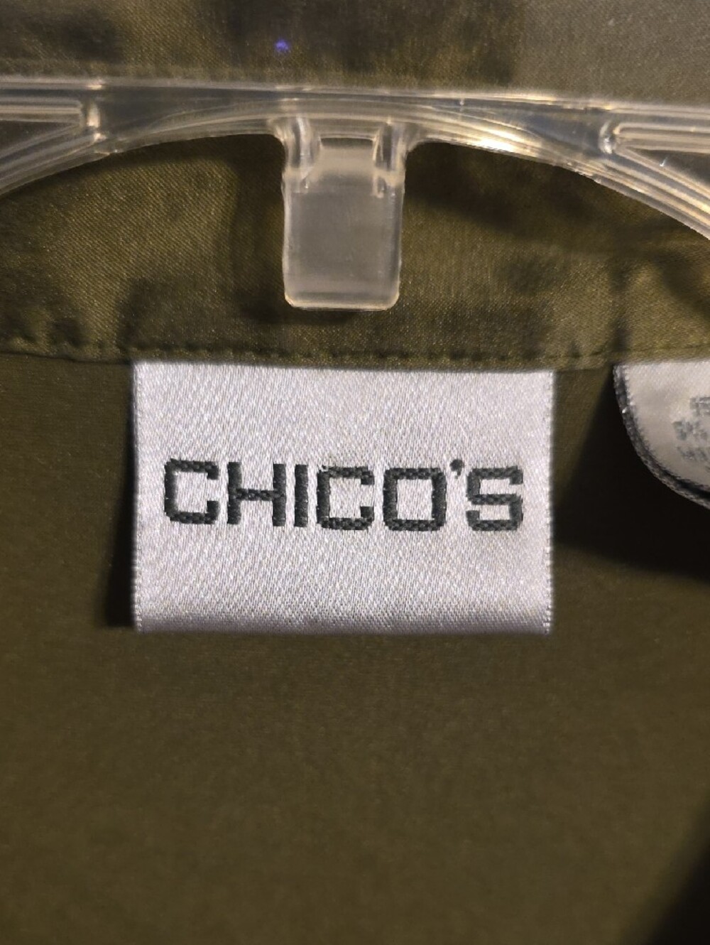 Chico's Olive Silk Blend Utility Short Sleeve Button-Front Shirt - Picture 2 of 6